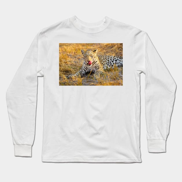 Leopard (Panthera pardus) in the Okavango Delta Long Sleeve T-Shirt by GrahamPrentice